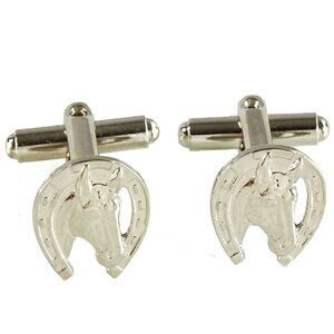 Small Vintage Equestrian Cufflinks Horse Head in Horseshoe